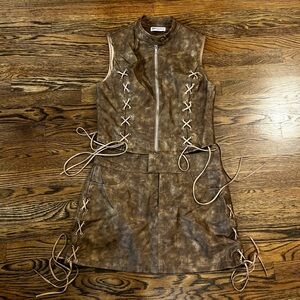 Brown Leather Top/Skirt Set